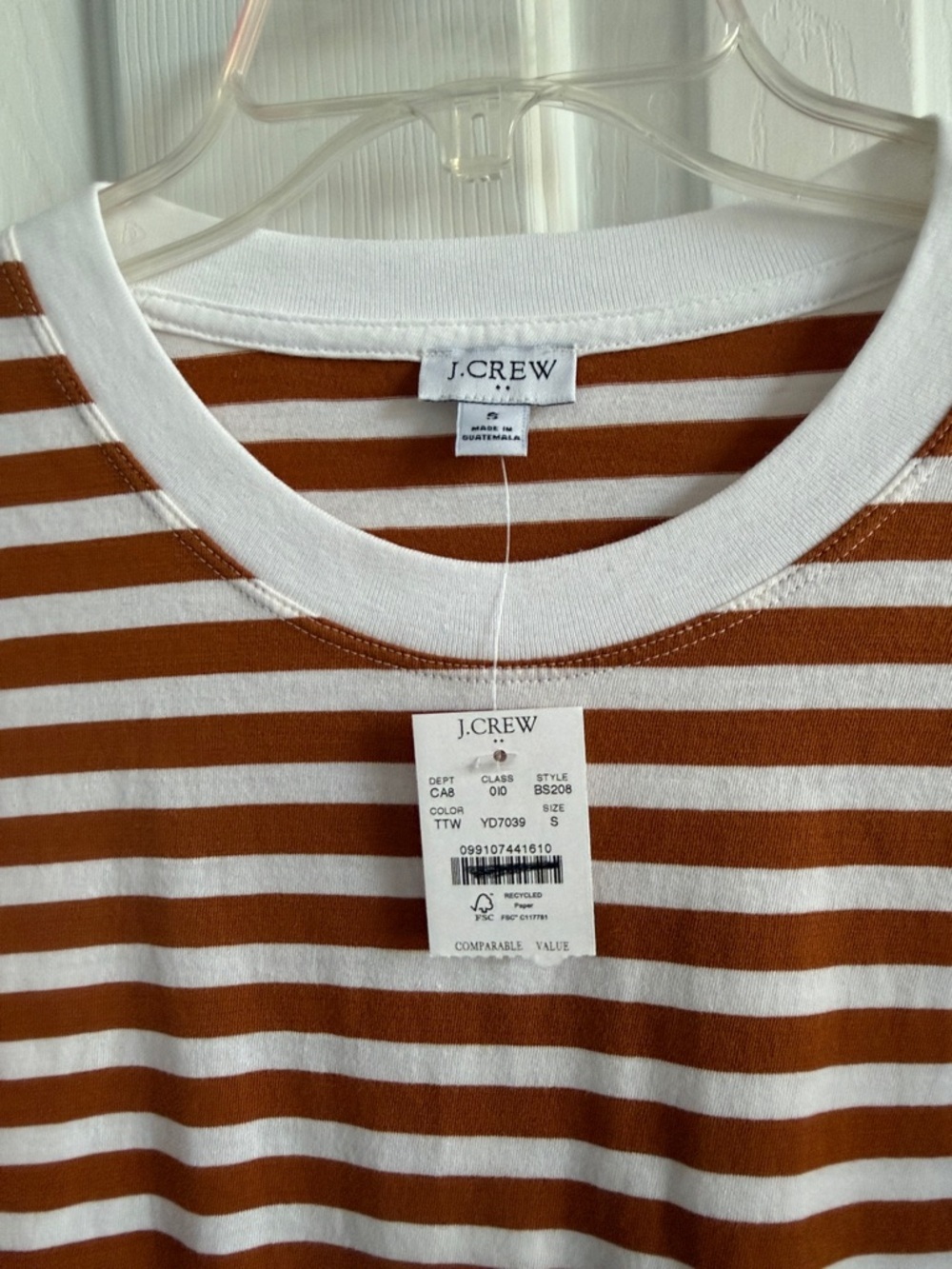 J. Crew Ivory Brown Striped Perfect Crew Tee Size Small NWT - Picture 3 of 6